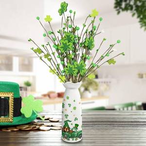 lot 19618 image: ARIDUR St Patricks Day Decor, Saint Patricks Decorations - Artificial Flowers 3 PCS with vase, Truck St Patricks Day Decorations for Home, Living Room, Dining Table, Bedroom, Shamrock Flowers