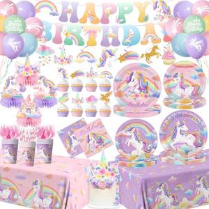 lot 19620 image: Unicorn Birthday Decorations,189pcs Unicorn Party Decorations Tableware Unicorns Plates and Napkins Cups Tablecloth Banner Hanging Swirls Cake Topper for Rainbow Girls Birthday Party Supplies,Serve 24 - Retail $21