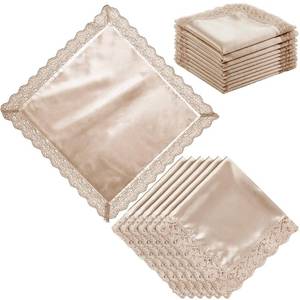 lot 19624 image: Velmitten 6 Pcs 23 Women Handkerchiefs Bulk Lap Scarf Ladies Satin Lace Handkerchief for Lap Covers Church Office(Beige) - Retail $17
