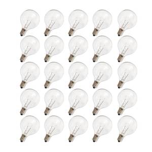 lot 19626 image: CHYParty G40 Replacement Light Bulbs, 120V 5W Clear Globe Bulb, E12 C7 Candelabra Base, 1.5 Inch Glass Incandescent Bulbs for Indoor Outdoor Patio String Lights, Warm White -25 Pack - Retail $13