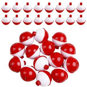 lot 19629 image: Fishing Bobbers Hard ABS Push Button Round Buoy RedWhite Snap-on Fishing Floats Bobbers Party Decoration, 0.75in 15pcs - Retail $6