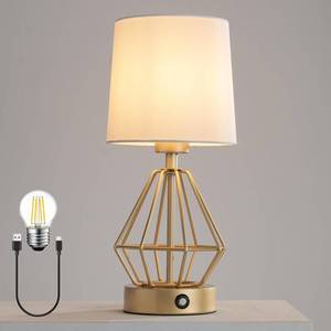lot 19648 image: YEPOLI Gold Cordless Lamp,Touch Stepless Dimming,8000mAh Rechargeable Battery Table Lamp,Gold Cage Frame Wireless Lamp,White Lampshade,14.7inches Tall