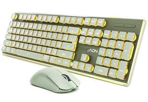 lot 19651 image: SEUNKWANG V3 Wireless Keyboard and Mouse Combo, Bluetooth2.4G Rechargeable Light up Quiet Computer Keyboard and Mouse with White Backlit, Metal Panel Cute Keyboards-Green - Retail $47