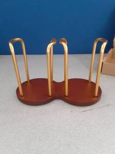 lot 19652 image: YGFRSTO Paper Cup Dispenser and Lid Organizer, Double Compartment Storage Holder for 8oz Coffee Cups, Bathroom, Coffee Station (Gold Rail) - Retail $10