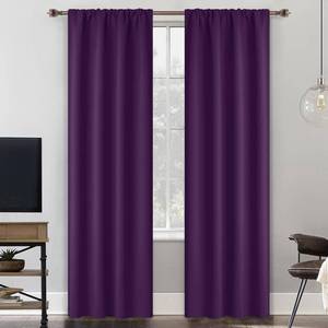 lot 19653 image: Yakamok Room Darkening Rod Pocket Window Drapes Thermal Insulated Light Blocking Blackout Curtains for Bedroom(38Wx84L,Dark Purple,2 Panels) - Retail $25