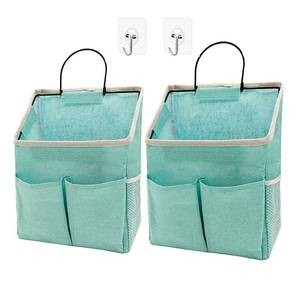 lot 19670 image: 2pcs Wall Hanging Storage Bag,Wall Hanging Organizer Bags with Pockets, Wall Organizer Storage for Dormitory Bathroom Bedroom Kitchen(Green) - Retail $14