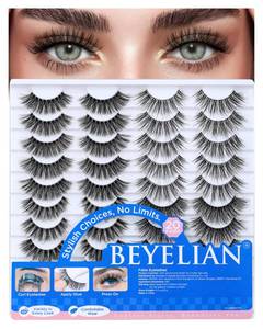 lot 19690 image: BEYELIAN Fake Eyelashes Strip 20 Pairs Fluffy Cat Eye Lashes Soft and Lightweight False Lashes 3D Volume Faux Mink Lashes Luxurious Lash Pack, Reusable, Easy to Apply (20P-HSCS-MIX-2) - Retail $8