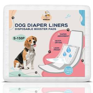 lot 19692 image: OOMICAT Dog Diapers Liners, 150 Ct, Super Absorbent Booster Pads for Male Dog Wraps and Female Dog Diapers, Lnnovative Hook-and-Loop Tape Design, Super-fit & No Shifting, Small Dog Diaper Pads - Retail $23