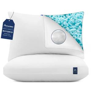 lot 19693 image: ACCURATEX Pillows King Size Set of 2, Hybrid Shredded Memory Foam PillowAdjustable Loft, Fluffy Down Alternative Fill Removable Cotton Cover, Firm Supportive Pillow for Side Back Sleepers - Retail $60