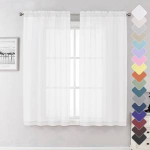 lot 19708 image: Lecloud White Sheer Curtains 63 Inch Length 2 Panels, Elegant Voile Drapes for Dinning Small Windows, Light Filtering Gauzy Curtain for Living Room Bedroom Bathroom, Dual Rod Pocket, 40 W x 63 L - Retail $7