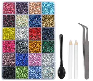 lot 19713 image: (Gems are not Seperated by Color)LPBeads Glass Hotfix Rhinestones Bulk SS10 14400pcs 24 Colors Hotfix Crystal Flatback Rhinestones for Crafts Clothes with Tweezers and Wax Pencil Kit - Retail $15