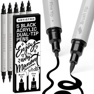 lot 19733 image: ARTISTRO 5 Black Acrylic Paint Markers - Paint Pens for Drawing, Brush  Fine Tips - For Fabric, Rock, Glass, Wood, DIY - Art & Craft Supplies for Adults, Teens, Kids - Teacher Appreciation Gift - Retail $12