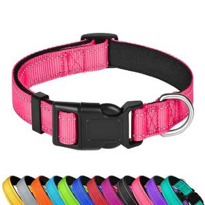 lot 19734 image: PWOD Reflective Dog Collar, Adjustable Soft Neoprene Padded Nylon Pet Collars with Buckle for Small Dogs, Hotpink,S - Retail $7