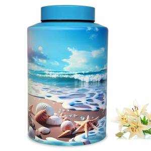 lot 19739 image: Mianachilu Large Cremation Urn for Adult Female Male Ashes, Decorative Funeral Blue Keepsake Memorial Urns for Human Women Man Dad Mom Remains with Velvet Bag(Ocean Heaven) - Retail $34