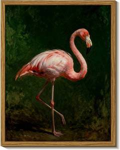 lot 19748 image: Yxyfalocher Pink Flamingo Wall Art Print, Tropical Bird Portrait, Nature Photography, Dark Background, Paper, 10 L x 8 W - Retail $10