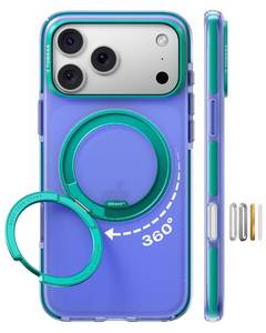 lot 19753 image: TORRAS O3 Hue for iPhone 17 Pro Case,4X Military-Grade Air Drop Protection with Shockproof Airbag Bumper,360 Strong Magnetic Stand Compatible with MagSafe,Colorblock Aesthetic 6.3 inch,Indigo Blue - Retail $54
