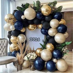 lot 19754 image: Navy Blue Black Balloon Arch - Double Stuffed Pearl White Sand, Dark Royal Blue Gold Balloon Garland Kit for Birthday 2026 Graduation Men Anniversary Prom Wedding Party Decoration - Retail $23