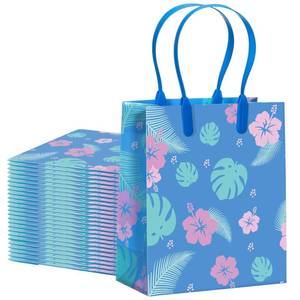 lot 19761 image: Sadnyy 24 Pcs Cute Cartoon Blue Pink Hibiscus Gift Bags Hawaii Party Favors Goodie Bags with Handles Palm Leaves for Hawaiian Summer Party Birthday Baby Shower Supplies Pool Parties
