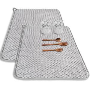 lot 19774 image: 2 Pack Microfiber Dish Drying Mat,2417 inch Absorbent Dish Drainer Kitchen Counter,Large Size Dish Drying Pad for Countertops,Sinks,Draining Racks(Gray) - Retail $10