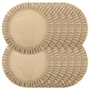 lot 19785 image: Aneco 12 Pack 15 Inch Round Burlap Placemats Braided Jute Placemats with Ruffle Edge Heat Resistant Reusable Brown Table Mats for Weddings Parties Holidays Dining Table - Retail $45