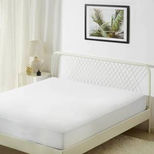 lot 19794 image: Amazon Basics Waterproof Mattress Protector, Fitted Secure Protection, Queen, White - Retail $13