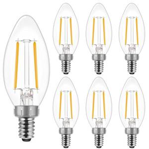 lot 19798 image: Energetic E12 B10 LED Classic Candelabra Clear Light Bulb, 40 Watt Equivalent, Soft White 2700K, Filament Clear Glass, Non-Dimmable, UL Listed, Pack of 6 - Retail $12