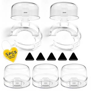 lot 19805 image: Shularis Stove Knob Safety Covers, 5Pcs Fits 90% OvenStove 5 Heat Alert Stickers Oven Knob Covers for Child Safety, 2nd Gen Kitchen Burner Childproofing, Gas Stove Knob Locks for Kid Baby Pet (Clear) - Retail $12
