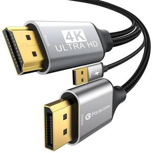 lot 19814 image: Active HDMI to DisplayPort Cable (4K 60Hz,1080p120Hz) 6FT Uni-Directional HDMI Source to DP Monitor Adapter Display Port Cord Compatible with PC,Laptop,AMD,NVIDIA,PS5,Xbox - Retail $20