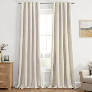 lot 19821 image: EMEMA Cream Beige Linen Blackout Curtains 120 inch Long 2 Panels Set for Bedroom Back Tab Thermal Insulated 100% Black Out Drapes Pinch Pleated Hooks Room Darkening Window Curtain for Living Room - Retail $44