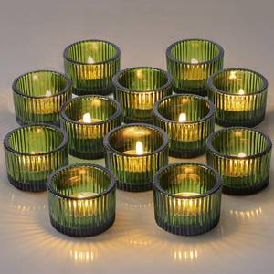 lot 19823 image: Lanttu Green Tealight Candle Holder Set of 10, Small Votive Candle Holders for Table Centerpiece,Glass Tea Light Candles Holder for Party&Home,Wedding Decor(2Dia1.4H) - Retail $26