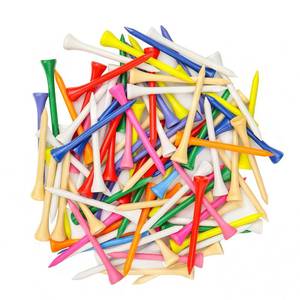 lot 19831 image: EWILLING Golf Tees Multiple Colors Mixed Size Package, 100pcs Professional BambooWood Golf Tees, Size 3-14, 2-34 & 1-12 Reduce Friction and Resistance (Mixed Colors) - Retail $9
