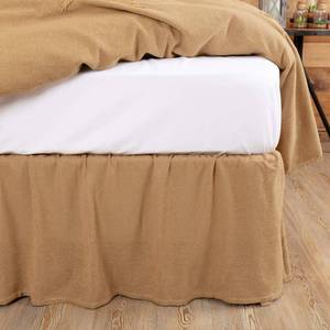lot 19835 image: VHC Brands Burlap Solid Color Cotton Farmhouse Split Corners Gathered Queen Bed Skirt, Natural Tan - Retail $46