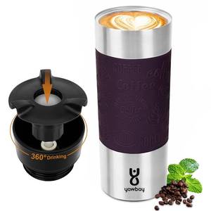 lot 19837 image: Yawbay Travel Coffee Mug with 360°Lid, Travel Coffee Tumbler 16 oz Leak Proof, Stainless Steel Insulated Travel Mugs for Hot and Cold Spill Proof Leak Proof (Purple) - Retail $23