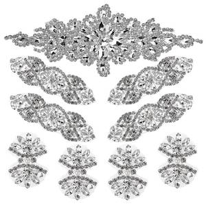 lot 19846 image: 9 Pieces Rhinestone Applique 3 Style Rhinestone Iron on Patch Hot Fix Crystal DIY Sewing Appliques Wedding Hair Appliques for Shoes Clothes Decoration Bridal Wedding Dress (Silver) - Retail $16