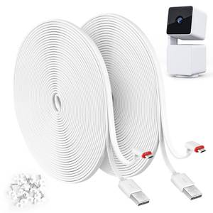 lot 19847 image: 2 Pack 25FT Power Extension Cable Compatible with WYZE Cam Pan v3 Camera, 90 Degree 2-Pack - Retail $10