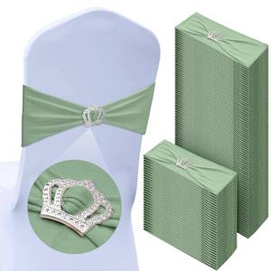 lot 19848 image: VitalCozy 100 Pcs Spandex Chair Sashes with Crown Buckle Slider Stretch Chair Bands Cover Ties for Wedding, Banquet, Gala, Corporate Event, Birthday Party, Baby Shower(Sage Green) - Retail $49