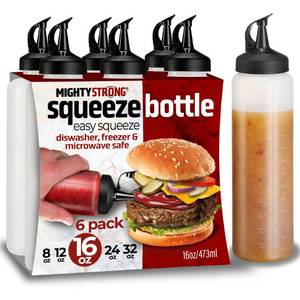 lot 19852 image: 6 Pack Condiment Squeeze Bottles for Sauces and Liquids �� 16 oz Plastic Refillable Squirt Bottles for Ketchup, Oils, and Condiments �� Multipurpose Condiment Containers for Kitchen, BBQ & Cooking - Retail $17