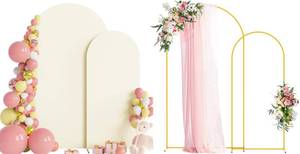 lot 22002 image: Wokceer Wedding Arch Backdrop Stand and Cover Set of 2 Metal Arch Stand with Arch Cover Ivory 7.2FT, 6FT for Birthday Party Wedding Ceremony Bridal Baby Shower Event Decor - Retail $57