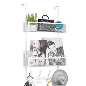 lot 29012 image: Kaiferty Over The Door Hooks Organizer, Coat Rack Over The Door Storage Hanger Towel Rack, Back of Door Storage Organizer for Bathroom,Bedroom,Kitchen,Office (White, 3-Tier) - Retail $30