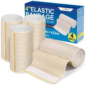 lot 29018 image: LotFancy Elastic Bandage Wrap, 4 Pack 4 Inch Cotton Compression Bandage, Self Closure on Both Ends, Medical Wrap for Ankle, Knee, Legs, Foot, Wrists, Support & First Aid for Injury Recovery, Sports - Retail $8