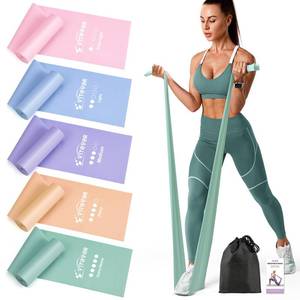 lot 29786 image: Stretch Bands for Exercise, 5 Levels Resistance Bands for Working Out, Exercise Bands for Physical Therapy, Pilates, Rehab, Stretch, Strength Training and Yoga Starter Set - Retail $12