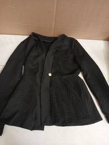 lot 29789 image: Black Cable Knit Cardigan Sweater with Single Button Medium - Retail $15