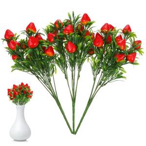 lot 29828 image: Cabilock Artificial Strawberry Stem Bouquet 3 Pcs Faux Strawberry Branches for Home Decoration DIY Floral Arrangements Party Table Centerpieces - Retail $14