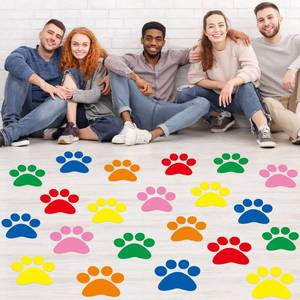 lot 29834 image: ReliThick 30 Pcs Paw Print Floor Decal 7.5 Large Pawprints Wall Cling Self Adhesive Footprint Floor Cling Window Stickers Wall Decal for Bedroom Living Room Decor(Multicolor) - Retail $15