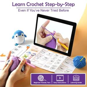 lot 29837 image: A-URA Learn to Crochet Kit for Beginners Kids and Adults, Premium 4 Animal Pattern Beginner Crochet Kits with Easy Tube Yarn & Step-by-Step Video Tutorials (Forest Friends Standard Size) - Retail $18