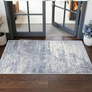lot 44377 image: Washable 2x5 Abstract Hallway Runners Indoor Water Resistant Kitchen Sink Rug Soft Living Room Bedroom Carpet Thin Low Pile Non Slip Floor Mat for Bathroom Entrance Laundry Room(2X5,BlueIvory) - Retail $28