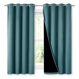 lot 44378 image: NICETOWN 100% Blackout Curtain Panels, Thermal Insulated Black Liner Curtains for Nursery Room, Noise Reducing and Cold Blocking Drapes for Windows (Set of 2, Sea Teal, 52-inch Wide by 63-inch Long) - Retail $37