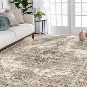 lot 44383 image: RUUGME Washable 5x7 Area Rugs - Large Rugs for Living Room Stain Resistant Carpet Vintage Rugs for Bedroom with Non Slip Backing Home Decor Floor Decoration Mat (5x7 Beige) - Retail $40