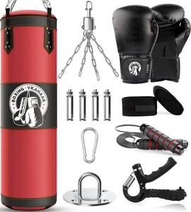 lot 44385 image: Vkahaak 4ft Punching Bag for Adults, Unfilled Hanging Boxing Bag Set, Heavy Punching Bag with 12OZ Boxing Gloves for MMA Kickboxing Karate Muay Thai Home Gym Training