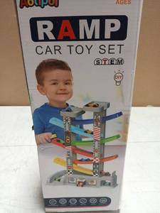 lot 44430 image: STEM Car Ramp Toy Set with Multi-Level Track - Retail $25